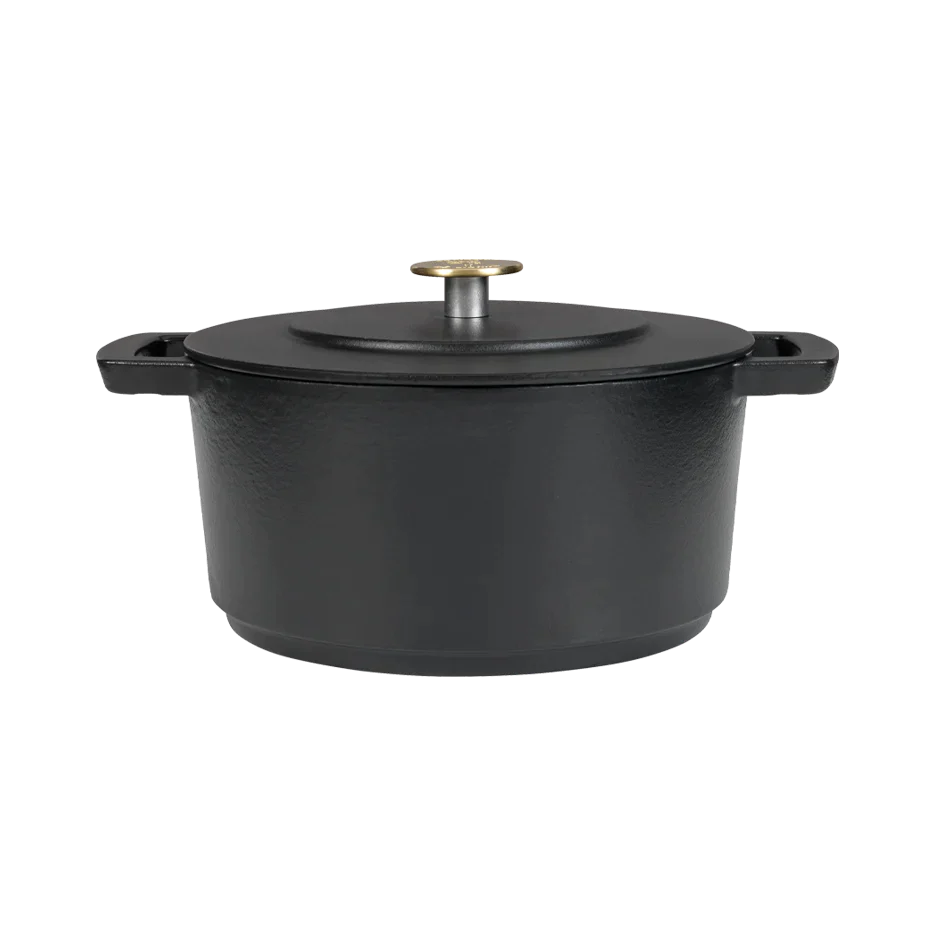 SOUS-CHEF ENAMELLED CAST IRON DUTCH OVEN & DOUBLE HANDLE FRY PAN 24CM BLACK W/Cutting Board