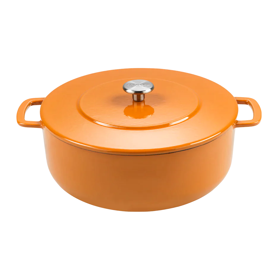 SOUS-CHEF ENAMELLED CAST IRON DUTCH OVEN & DOUBLE HANDLE FRY PAN 24CM ORANGE W/Cutting Board