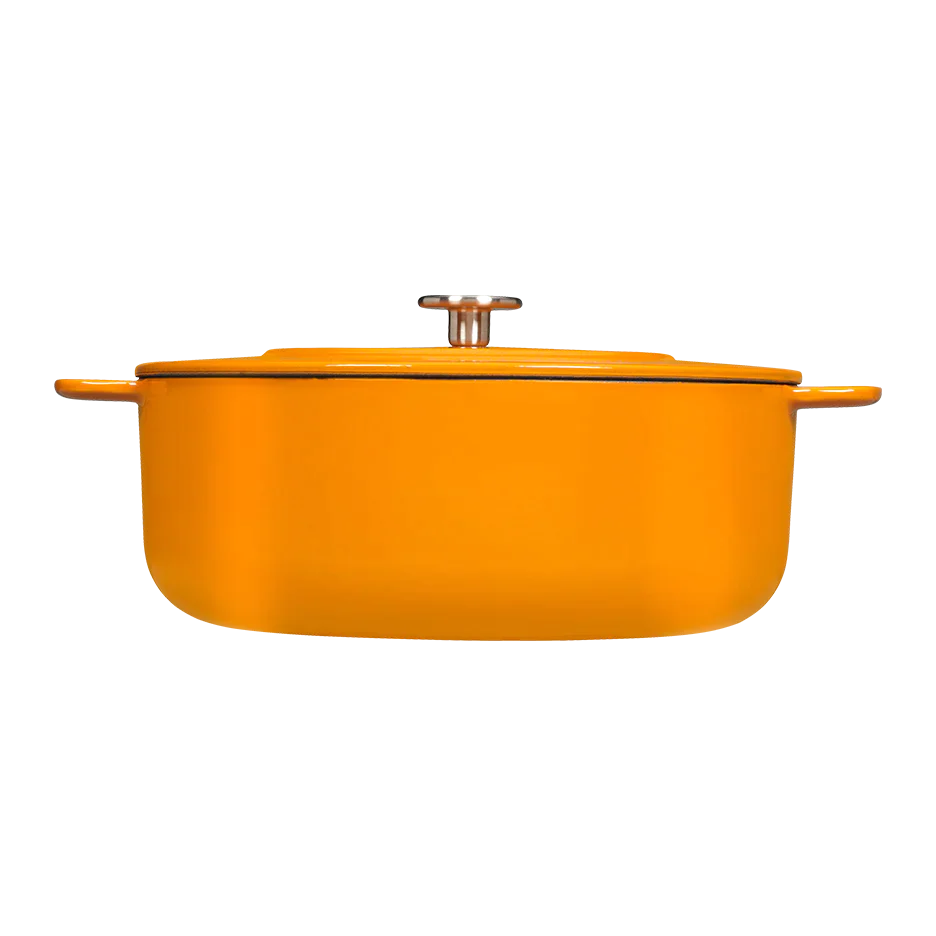 SOUS-CHEF ENAMELLED CAST IRON DUTCH OVEN & DOUBLE HANDLE FRY PAN 28CM ORANGE W/Cutting Board