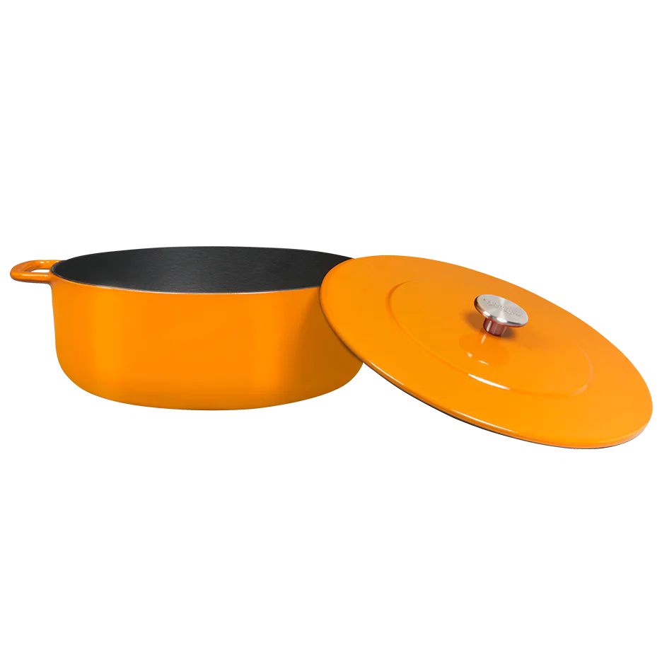 SOUS-CHEF ENAMELLED CAST IRON DUTCH OVEN & DOUBLE HANDLE FRY PAN 24CM ORANGE W/Cutting Board