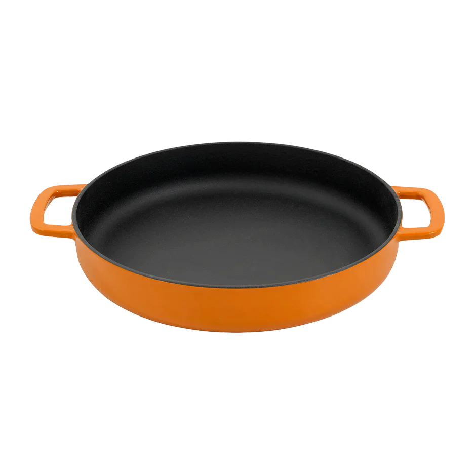 SOUS-CHEF ENAMELLED CAST IRON DUTCH OVEN & DOUBLE HANDLE FRY PAN 24CM ORANGE W/Cutting Board