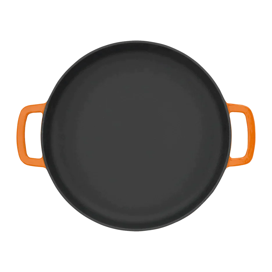 SOUS-CHEF ENAMELLED CAST IRON DUTCH OVEN & DOUBLE HANDLE FRY PAN 28CM ORANGE W/Cutting Board